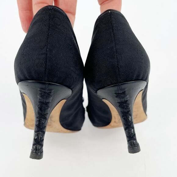 Dior Black Monogram Canvas CD Charm Bow Square Toe Mid Heel Pumps EU 37.5 - Picture 10 of 12